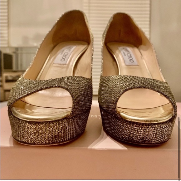 Jimmy Choo Tiara Crown Peep Toe Platform Pump 37 - Picture 7 of 8